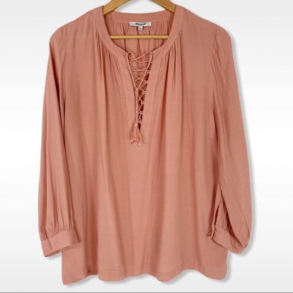 Madewell Lace up flowy Peach Top - Picture 4 of 11